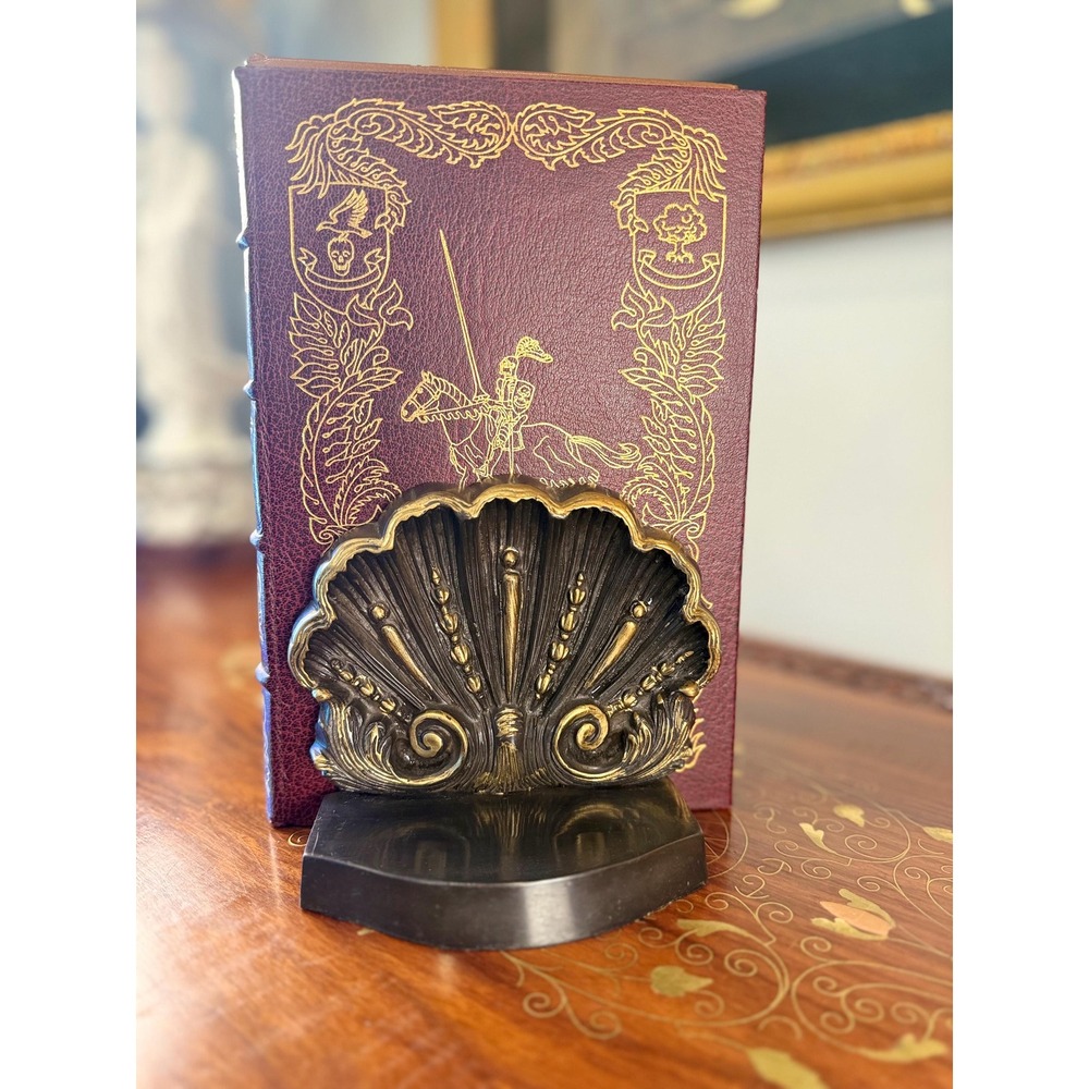 Vintage Bronze Scallop Shell Bookends • Neoclassical Gilt Bookends